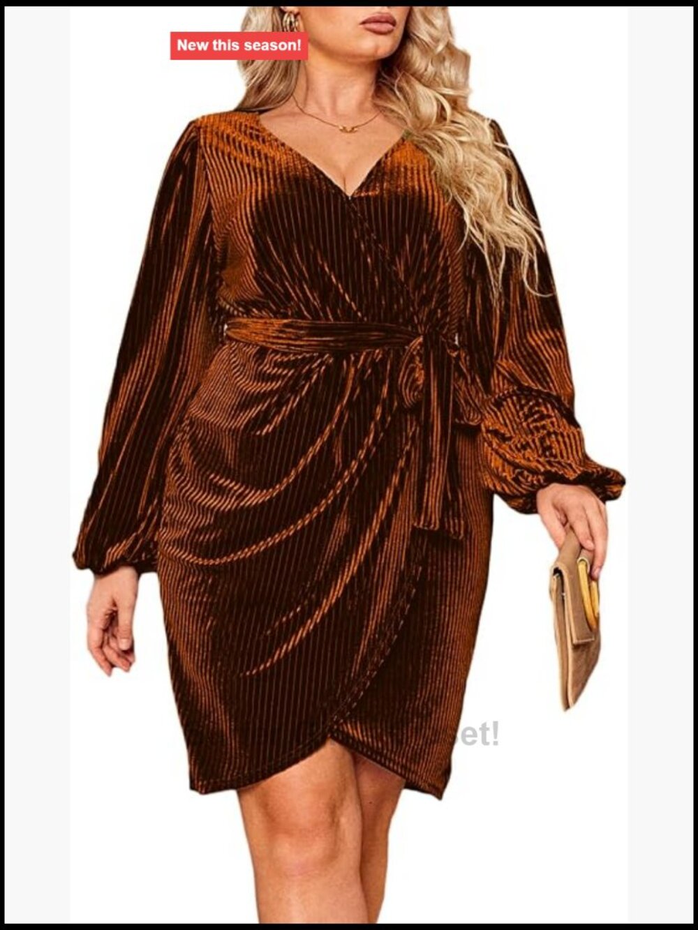 Plus Size Velvet Wrap Mini Dress Long Sleeve V-Neck Cocktail Party